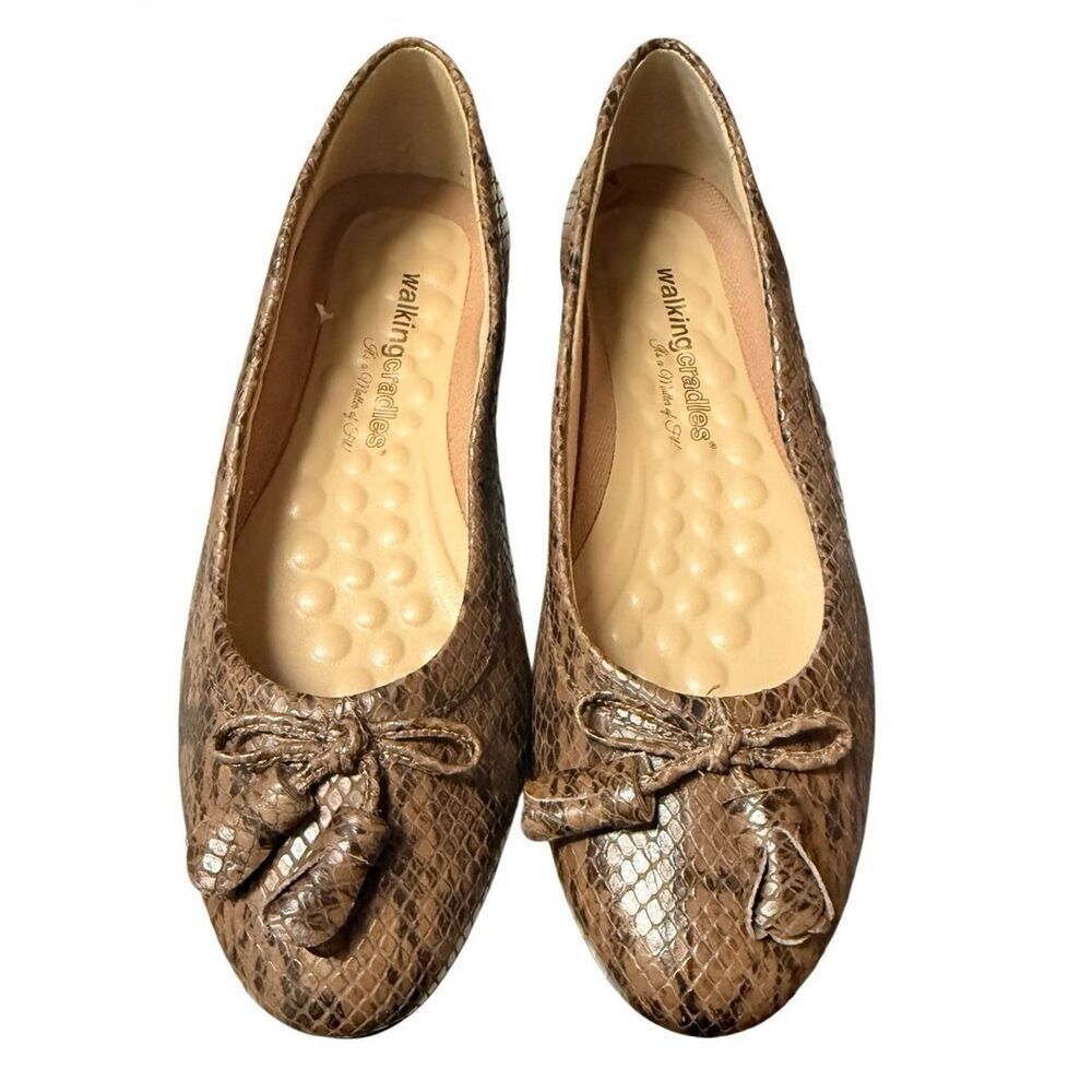 Walking Cradles Bethany Ballet Flat Sz. 8.5N Brown/Black Snakeskin Pattern Tasse